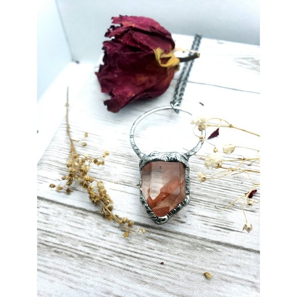 Fire quartz crystal necklace handmade - Picture 3 of 12